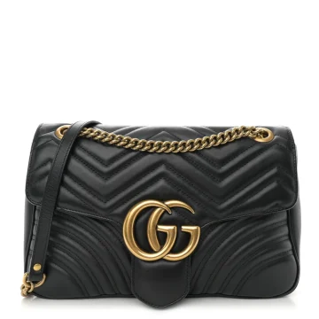 Gucci Medium GG Marmont Shoulder Bag Black Calfskin Matelassé Leather Antique Gold Hardware