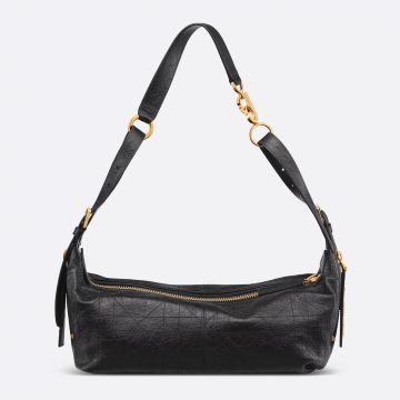 Dior Medium D-Journey Bag in Black Crinkled Calfskin Gold Hardware