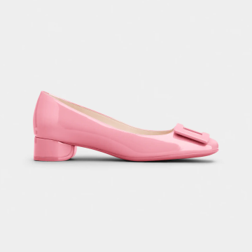 Roger Vivier U Look Ballerinas In Pink Patent Leather With Lacquered Buckle (Heel Height 2.5cm)