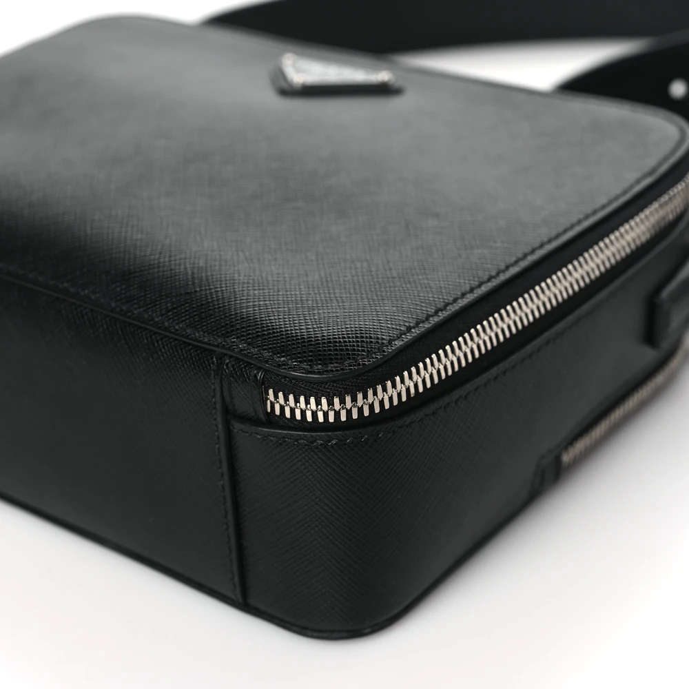 Prada Medium Travel Brique Crossbody Bag Black Saffiano Leather Silver Hardware - 图片 5