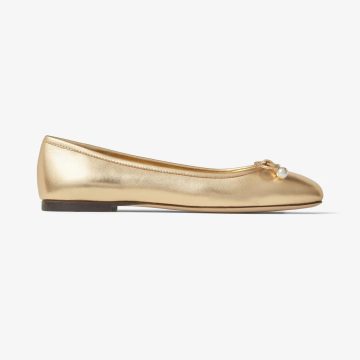 JIMMY CHOO Pearl embellish gold metallic texture Napa sheep-leather flats