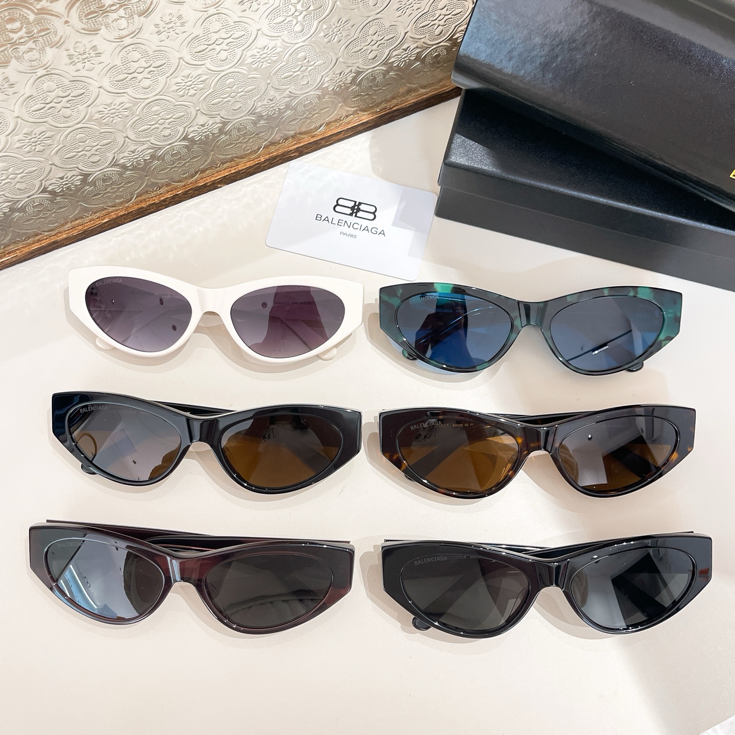 Balenciaga Cat Eye glasses black/white/green leopard/brown black/burgundy/leopard brown color Size 57口19-145 - 图片 8