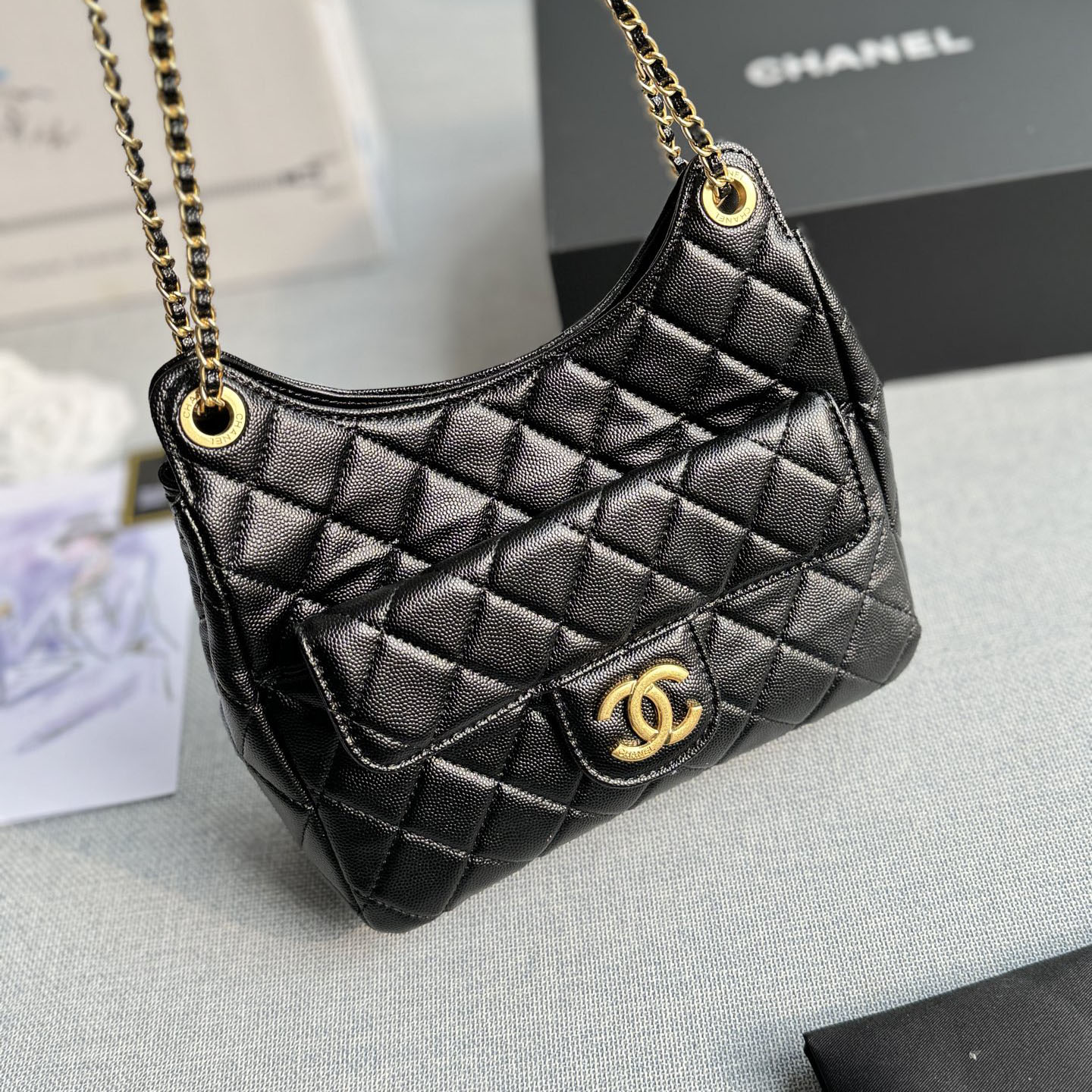 Chanel Black / White Quilted Caviar Leather / Quilted Lambskin Leather Crossbody Bags - 图片 5