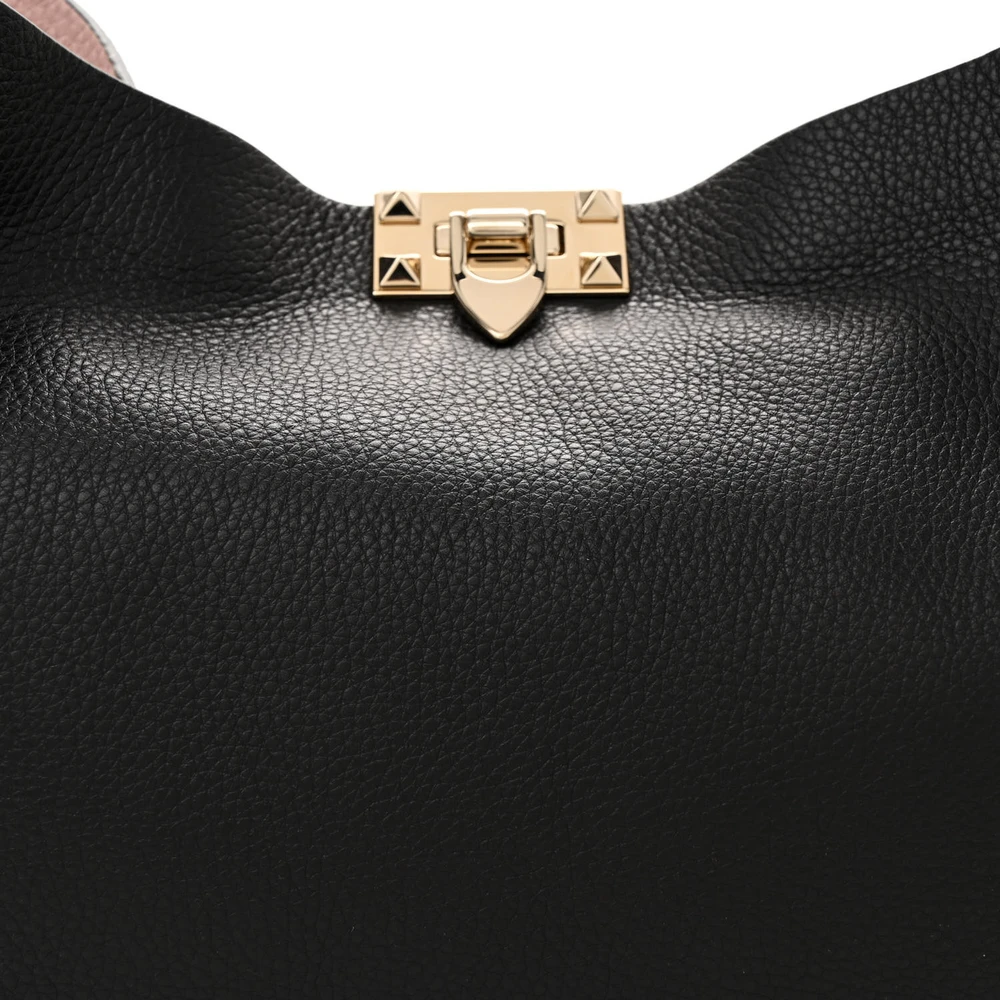 Valentino Garavani Medium Rockstud Tote Black/Rose Quartz Grainy Calfskin Leather Gold Hardware - 图片 8