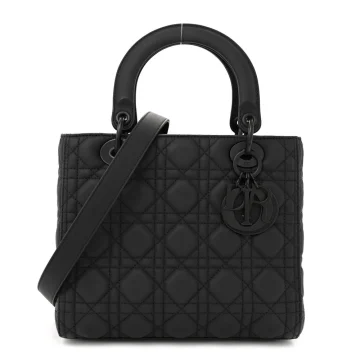 Dior Medium Lady Dior Black Ultra Matte Cannage Calfskin Leather Matte Black Hardware