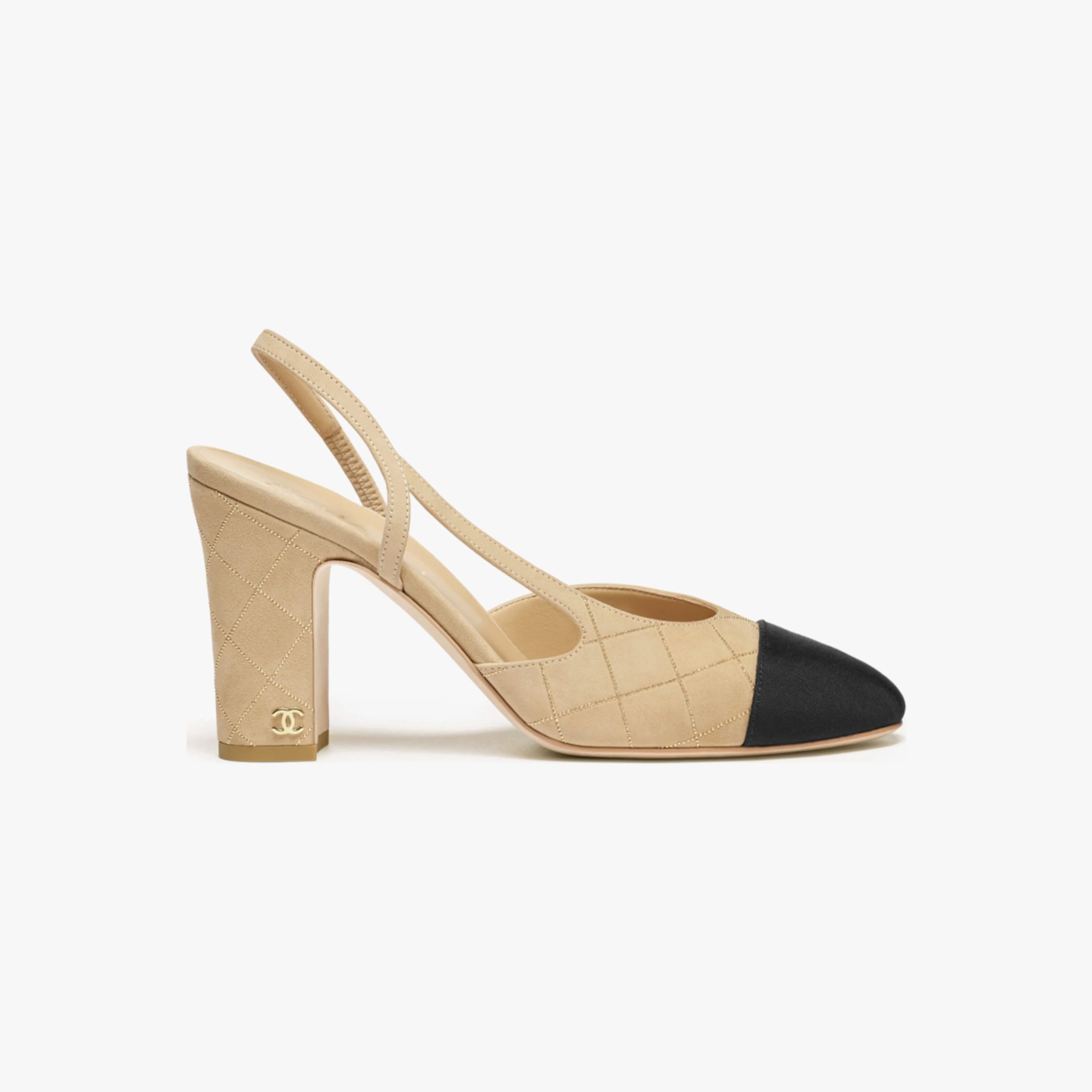 Chanel, Beige, gold and black,Suede, sheep leather and grosgrain, Rear lace up high heels High Heels Sandal - 图片 2
