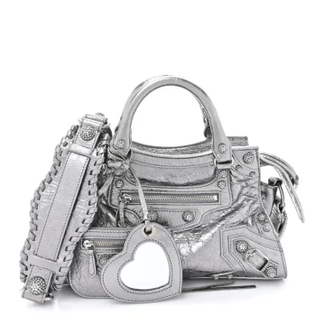 Balenciaga XS Crystal Neo Cagole Handbag Silver Agneau Arena Leather Silver Hardware