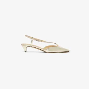 FENDI Champagne metallic nappa leather low-heeled halter sandals