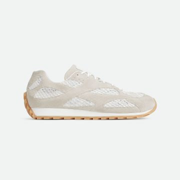 Bottega Veneta Orbit Flash Sneakers In White Weathered Suede Leather And Mesh Lace-Up Sneaker