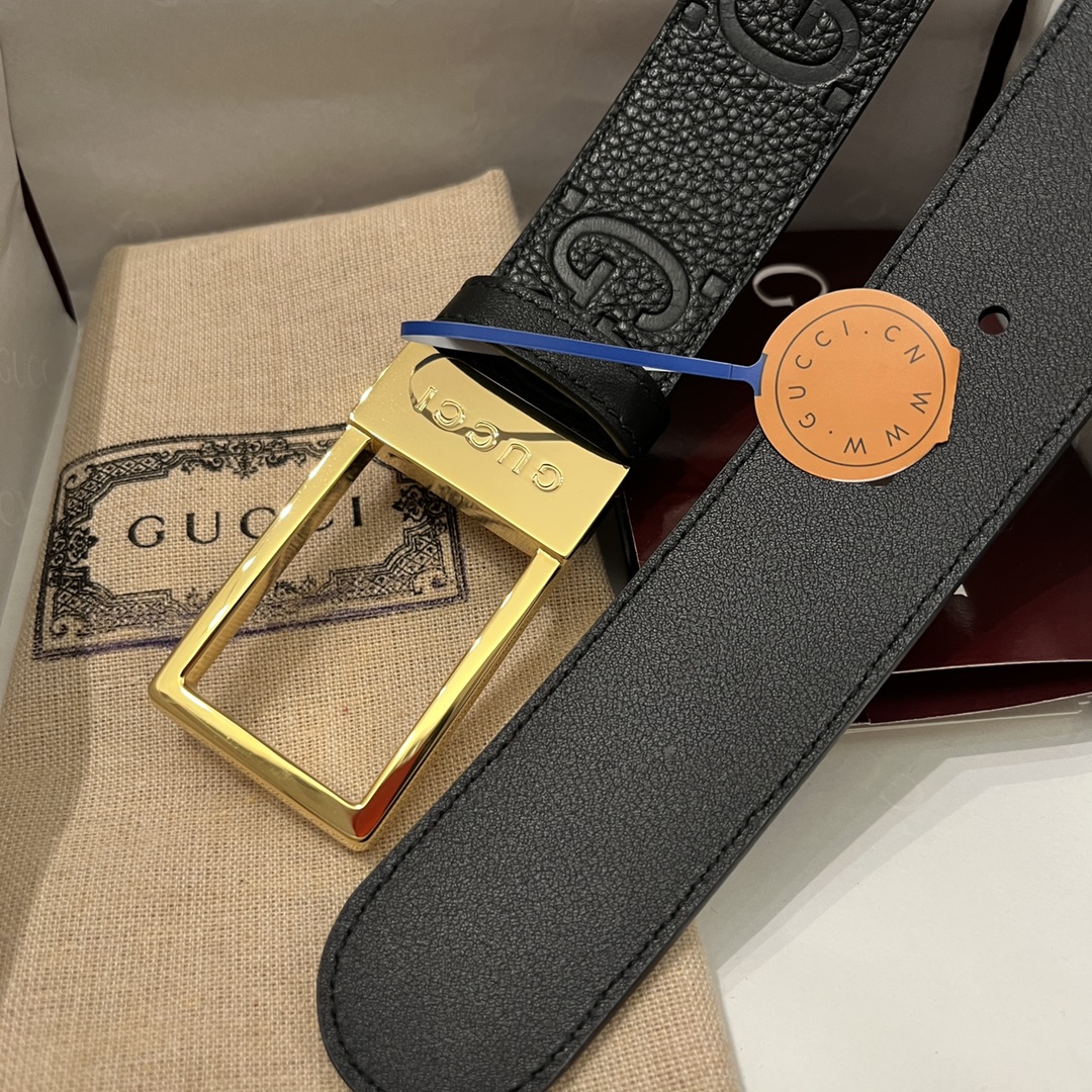 Gucci Men's Rectangular Buckle Reversible Belt In Black Monogram Calfskin With Gold/Silver Hardware 35mm - 图片 5