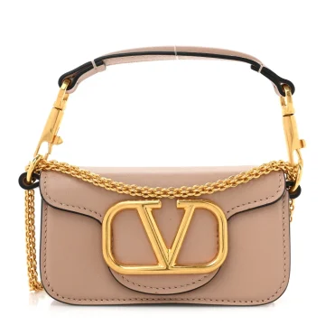 Valentino Garavani Micro VLogo Locò Shoulder Bag Poudre Calfskin Leather Gold Hardware