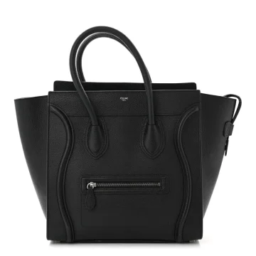 Celine Mini Luggage Bag Black Drummed Calfskin Leather Gold Hardware