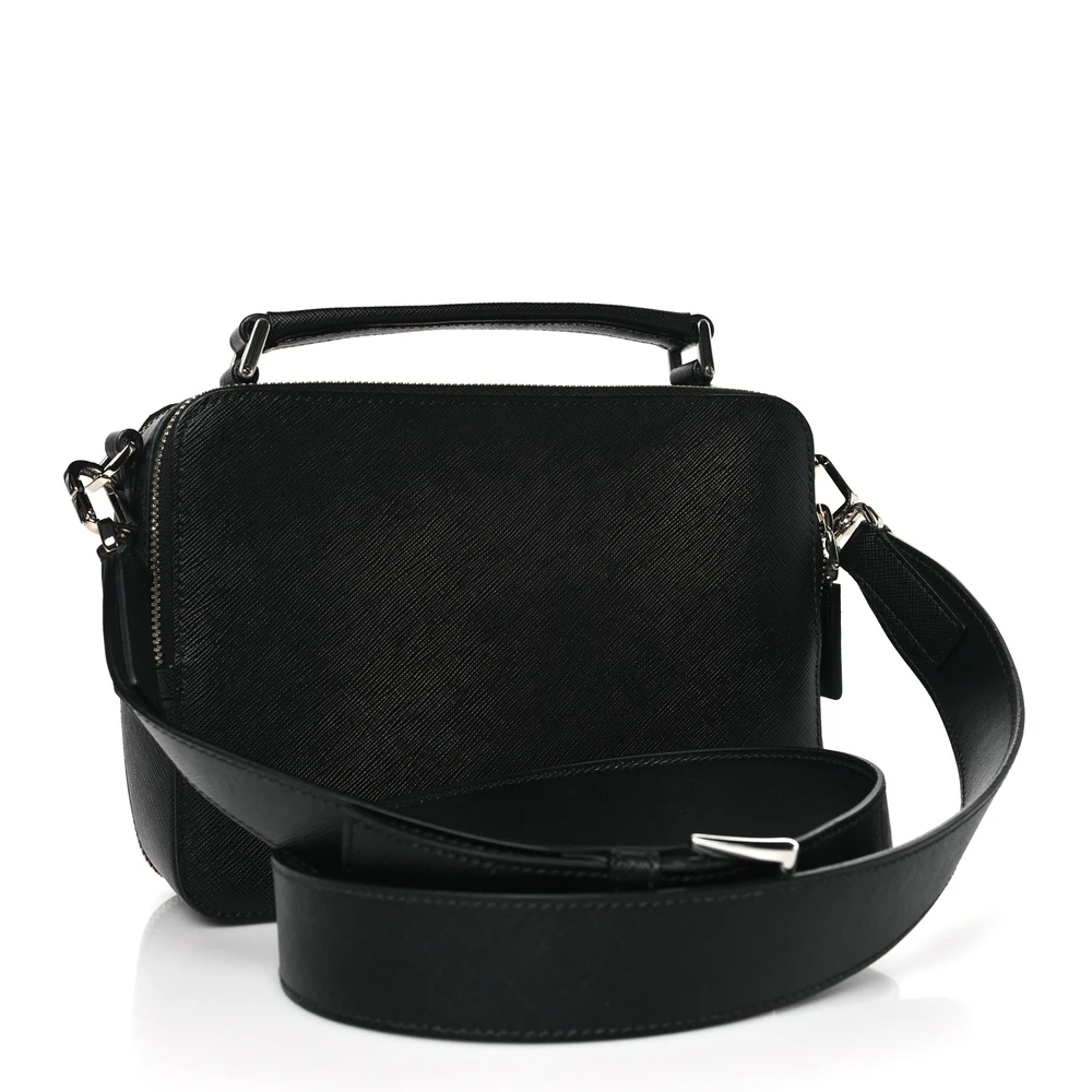 Prada Medium Travel Brique Crossbody Bag Black Saffiano Leather Silver Hardware - 图片 3