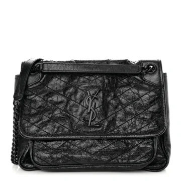 Saint Laurent Medium Niki Chain Satchel Black Crinkled Monogram Calfskin Matelasse Leather Black Hardware