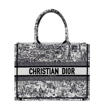 Dior Medium Dior Book Tote White and Black Paris Allover Embroidery