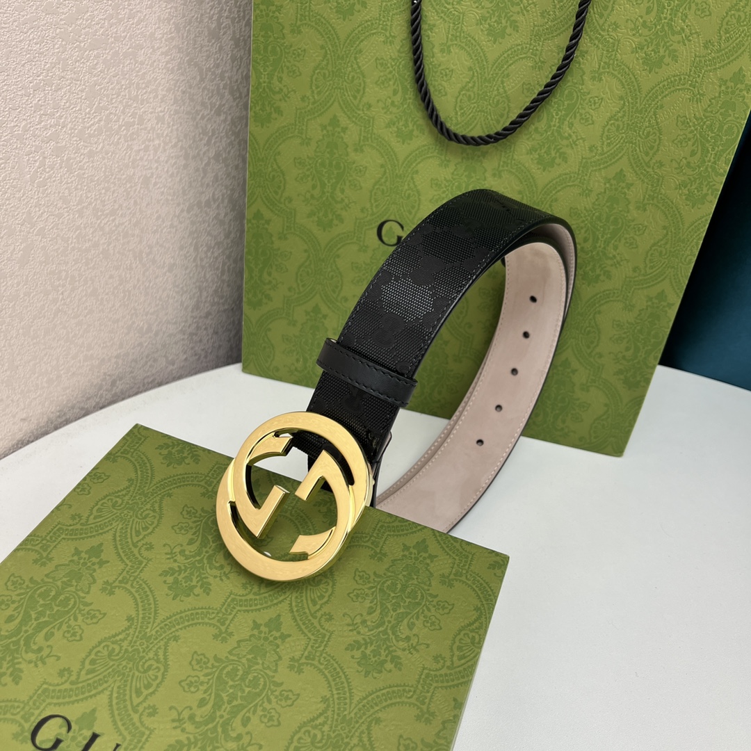 Gucci Men's Interlocking G Buckle Belt In Black GUCCI Marmont Canvas With Gold/Silver/Gun Black/Black Hardware 40mm - 图片 6
