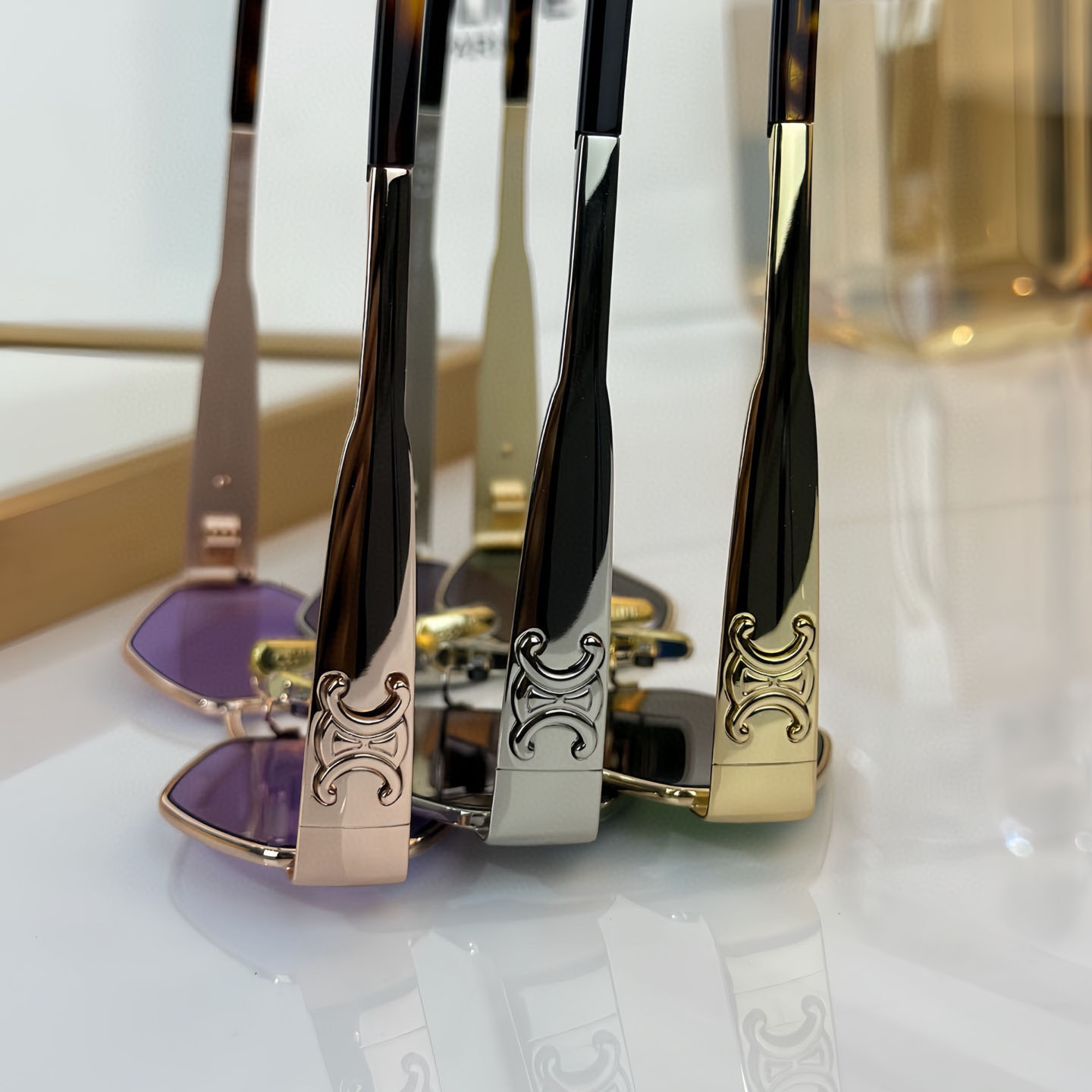 Celine glasses gun black/rose gold/brown/green/black gold/black color Size 58口16-145 - 图片 7