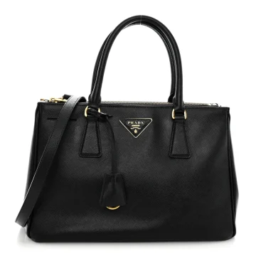 Prada Small Galleria Double Zip Tote Black Saffiano Leather Brass Hardware