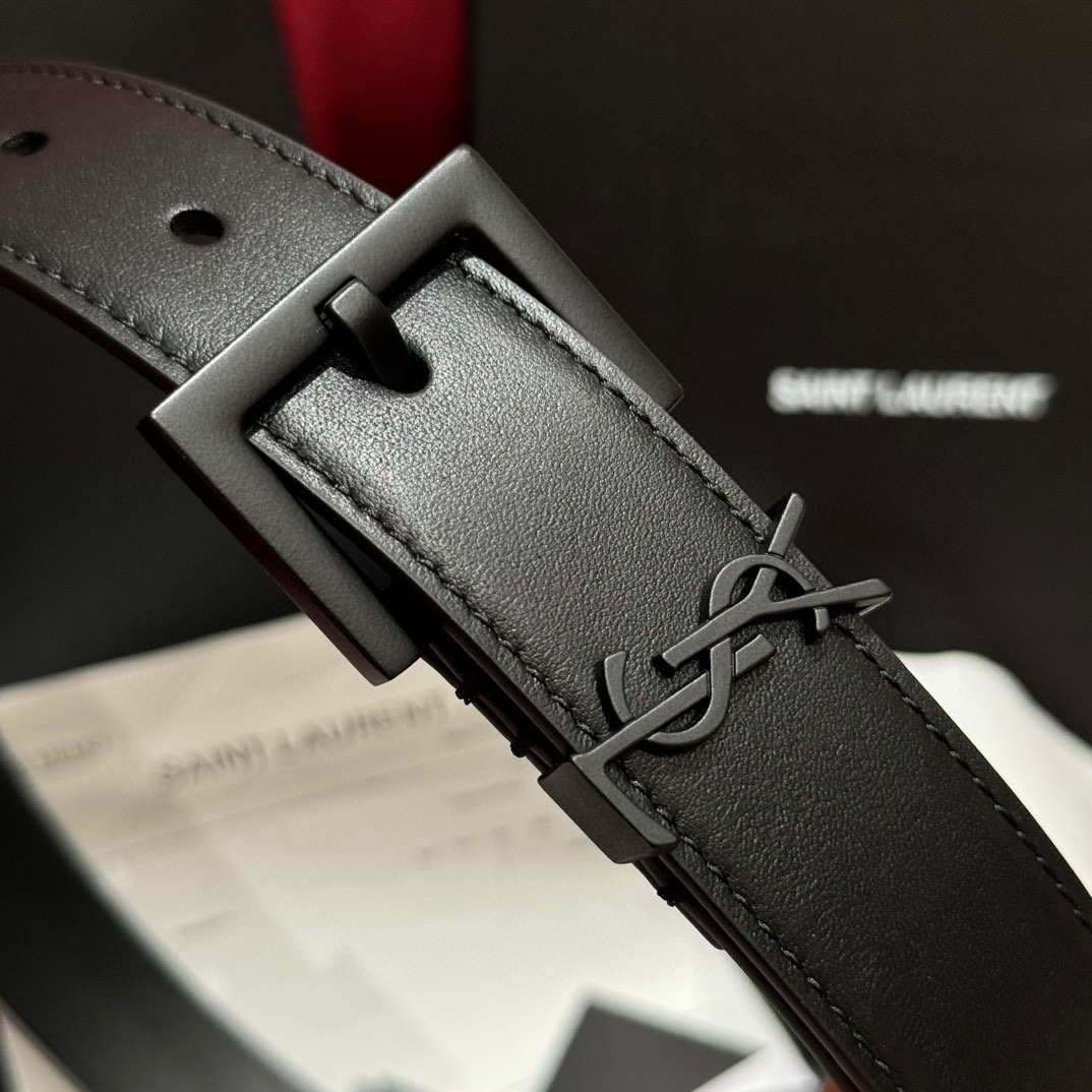 Saint Laurent Cassandre Belt In Black/Coffee Smooth Calfskin With Black/Gold/Silver Hardware 30mm - 图片 3