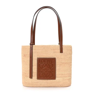 Loewe Square Basket Tote Bag Small Natural/Pecan Raffia & Calfskin Leather