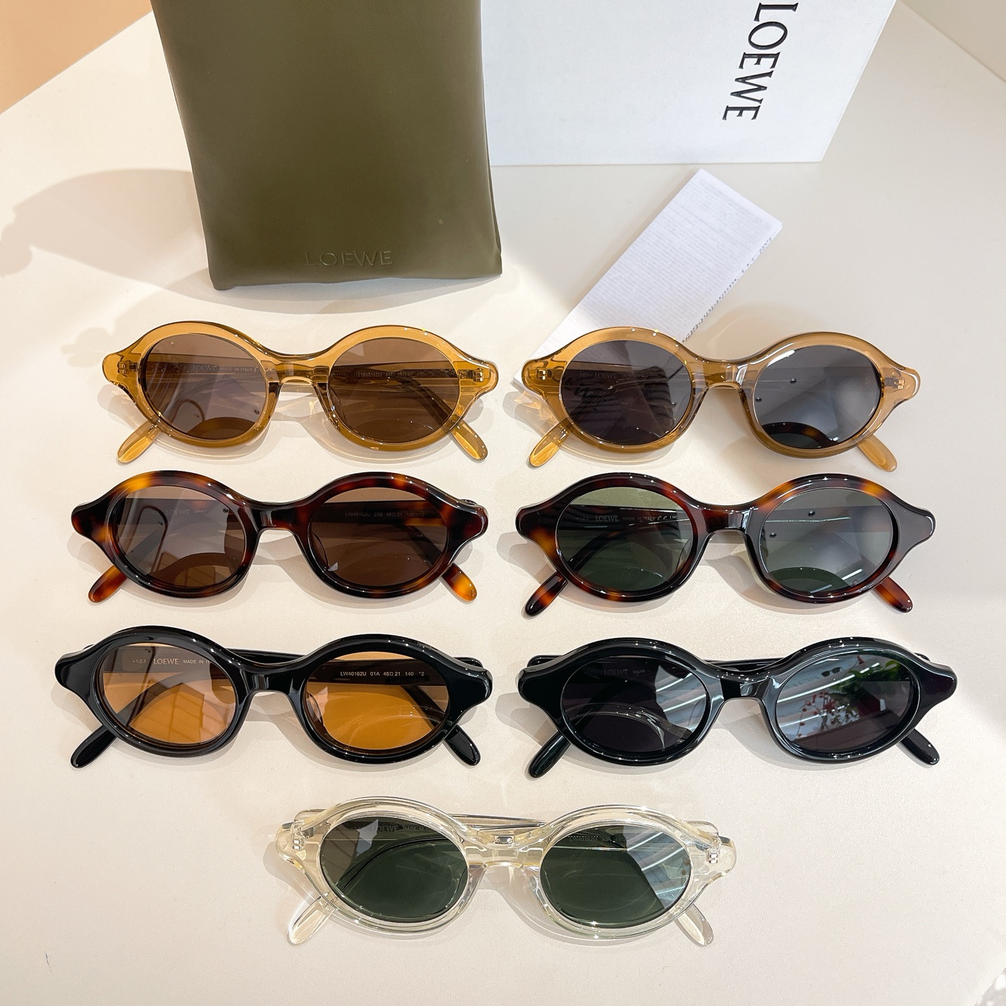 Loewe round frame glasses leopard brown/leopard green/tawny brown/tawny black/black orange color Size 48口21-145 - 图片 6