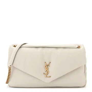 Saint Laurent Large Calypso Bag Blanc Vintage Grained Lambskin Leather Aged Gold Hardware