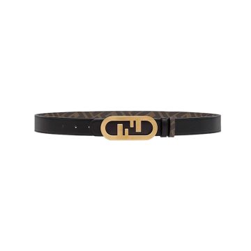 Fendi Women's O Lock Buckle Belt In Black Calfskin With Gold Hardware 30mm