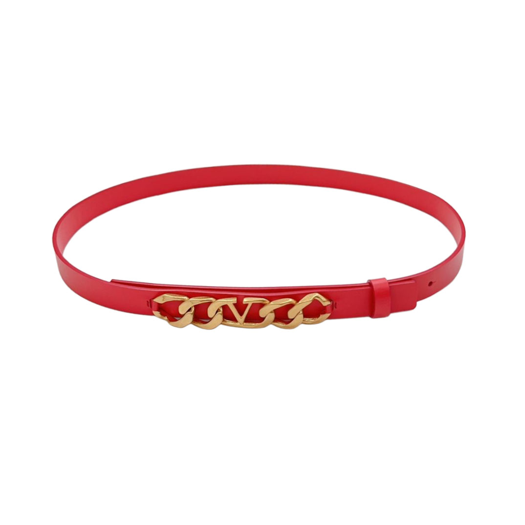 Valentino Irregular V Buckle Belt In Black/Brown/Red Calfskin With Gold Hardware 20mm - 图片 3