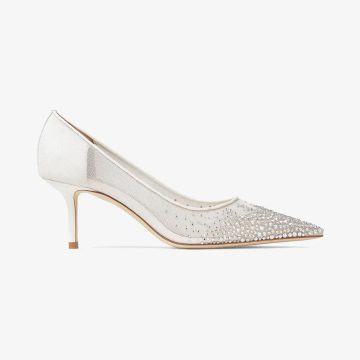 JIMMY CHOO White gradient crystal mesh pointed heels