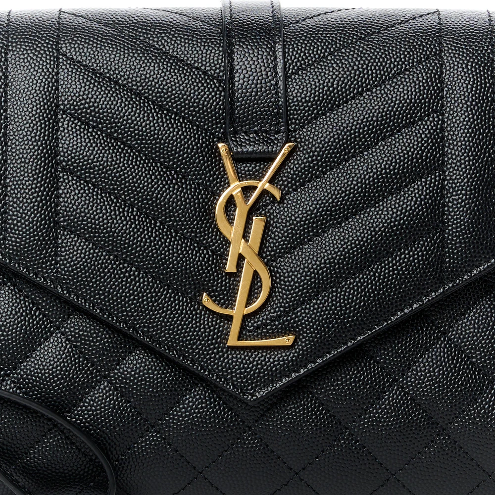 Saint Laurent Medium Clutch Black Triquilt Monogram Grain De Poudre Textured Mixed Matelasse Leather Gold Hardware - 图片 8