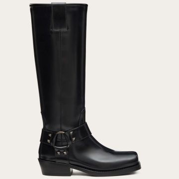 VALENTINO ROCKSTUD Calf leather motorcycle boots (heel height 4cm)