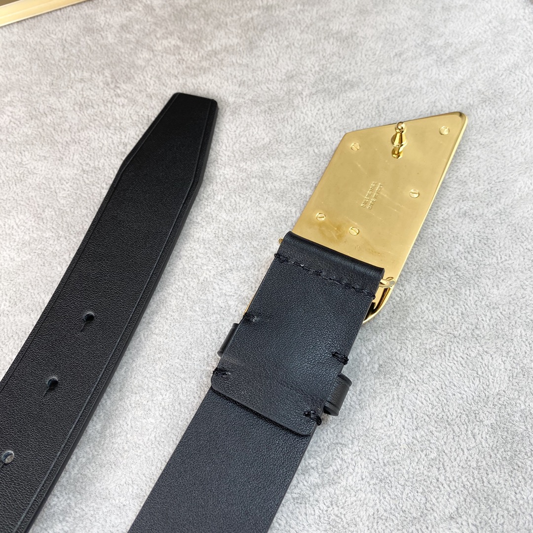 Balenciaga Men's Moto Logo Belt In Black Natural Calfskin With Gold/Silver Hardware 35mm - 图片 7