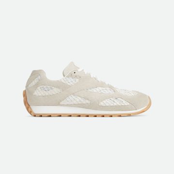 Bottega Veneta Orbit Flash Sneakers In Sea Salt Weathered Suede Leather And Mesh Lace-Up Sneaker