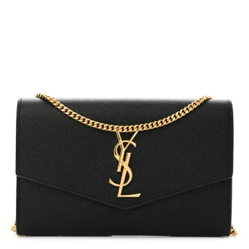 Saint Laurent Small Uptown Chain Wallet Black Grain De Poudre Leather Gold Hardware
