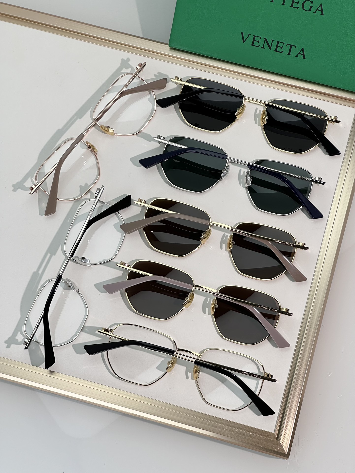 Bottega Veneta square frame glasses brown/black gold/green silver color Size 50-19-145 - 图片 6