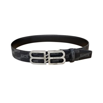 Balenciaga Men's BB Signature Belt In Black/Beige Bb Monogram Coated Canvas With Gold/Silver Hardware 38mm