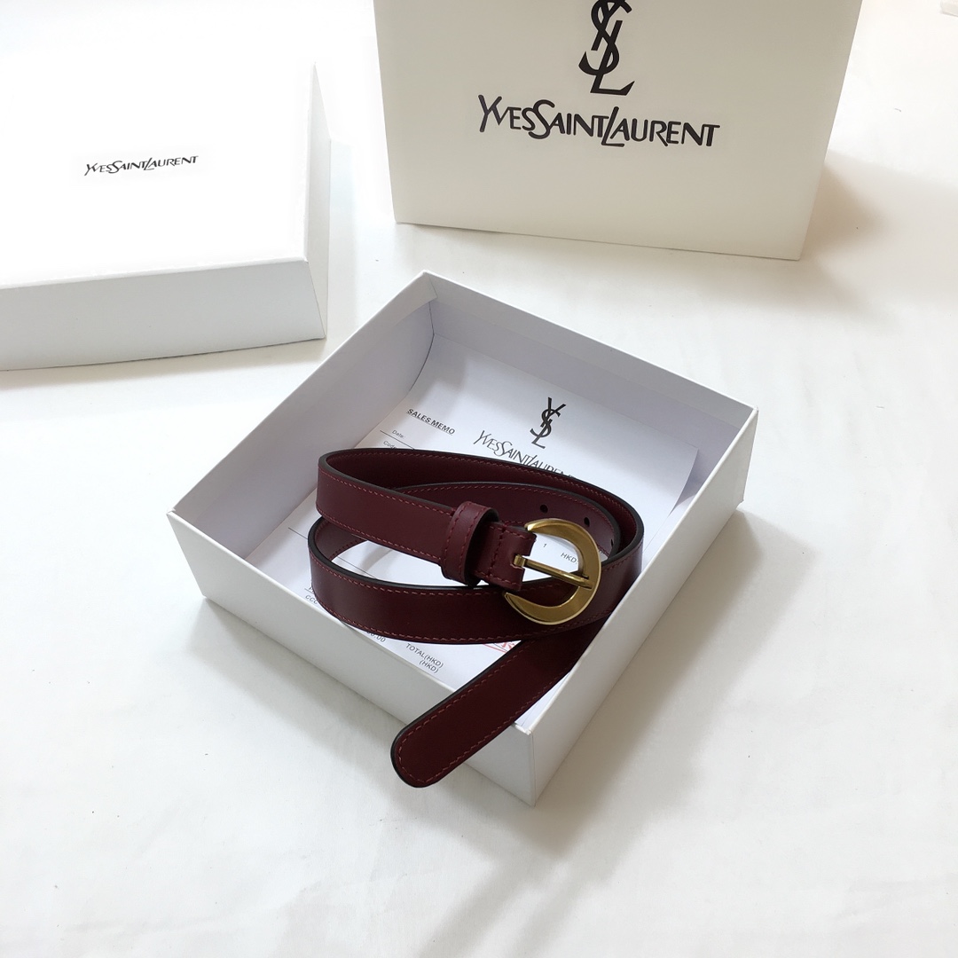 Saint Laurent Crecent Moon Belt In White/Black/Burgundy Smooth Calfskin With Silver/Gold Hardware 20mm - 图片 7