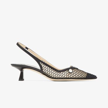 JIMMY CHOO Black fishnet mesh Splicing and splicing leather high heels