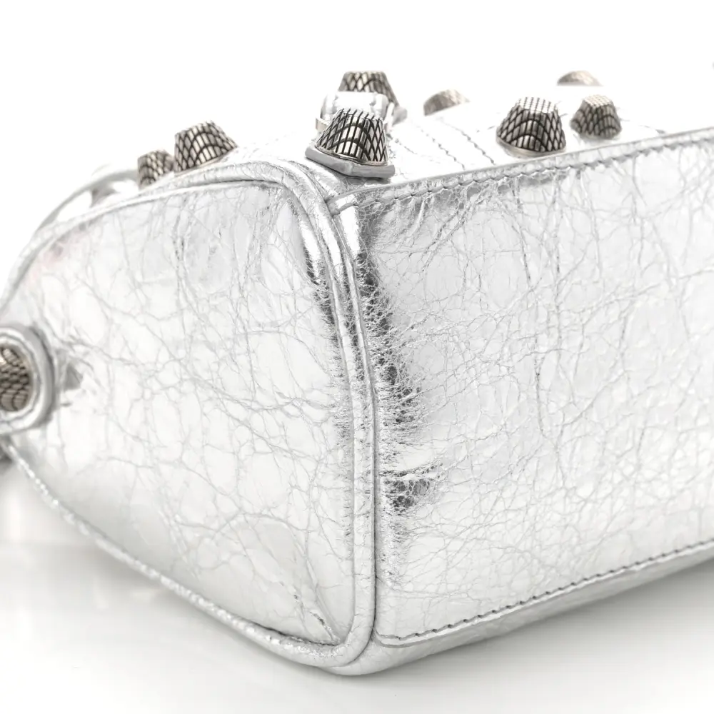 Balenciaga Crystal Neo Nano Cagole Handbag Silver Agneau Arena Leather Silver Hardware - 图片 4