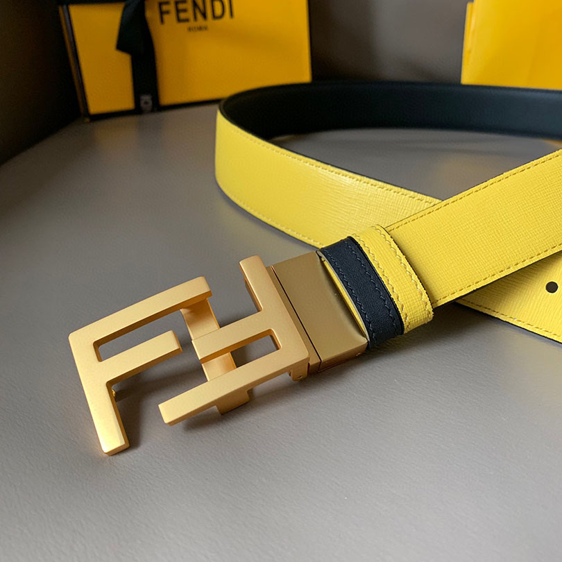 Fendi Men's Rectangled FF Buckle Reversible Belt In Black/Blue/Red/Yellow Calfskin With Gold/Silver/Gun Black Hardware 35mm - 图片 3