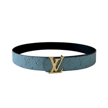 Louis Vuitton Men's Dimension Monogram Héritage Belt In Blue/White Canvas With Gold/Silver Hardware 40mm