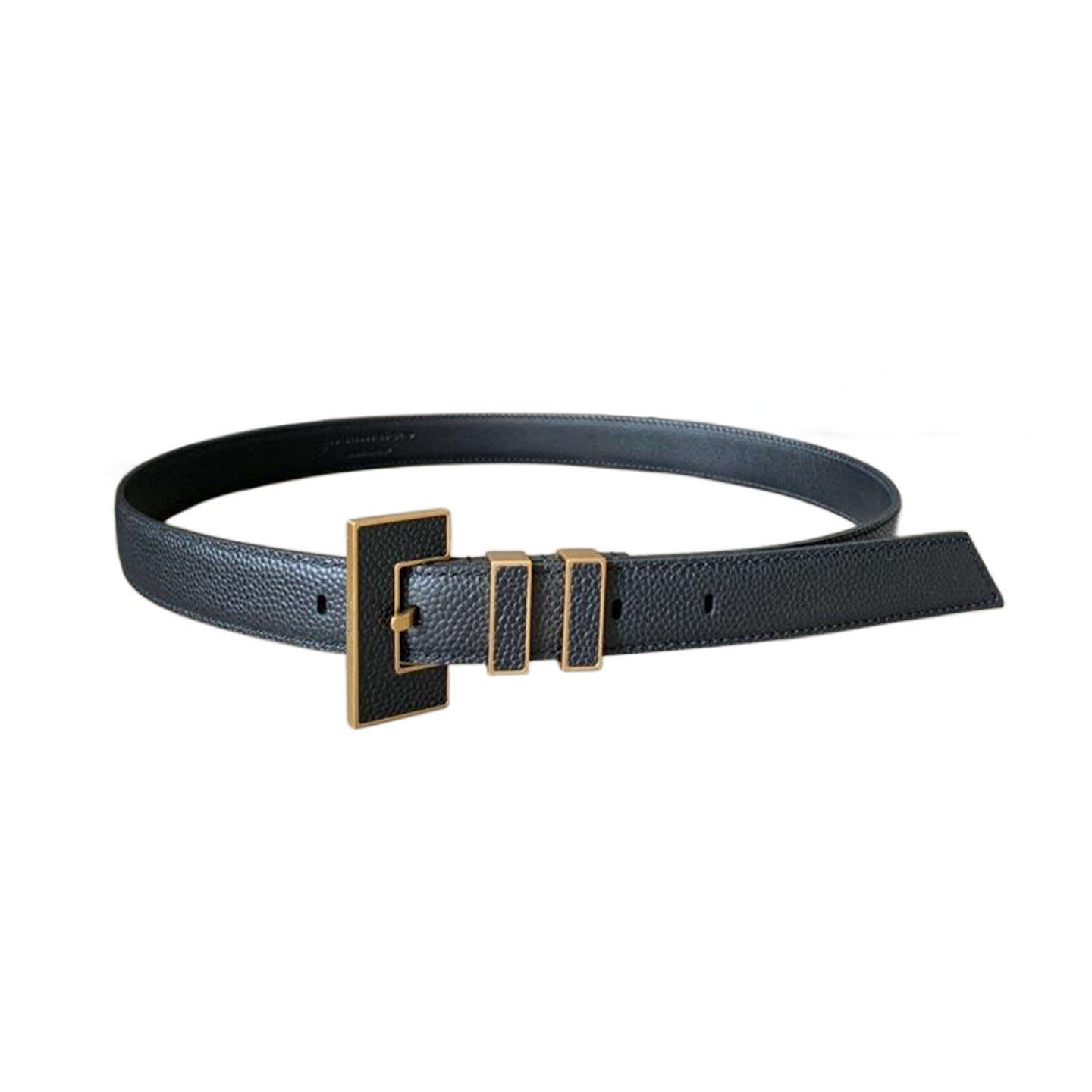 Saint Laurent Carre Rive Gauche Double-Loop Belt In Black Calfskin With Gold/Silver Hardware 25mm - 图片 8