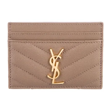 Saint Laurent Small Cassandre Matelassé Card Holder Neutrals Quilted Lambskin Leather Gold Hardware