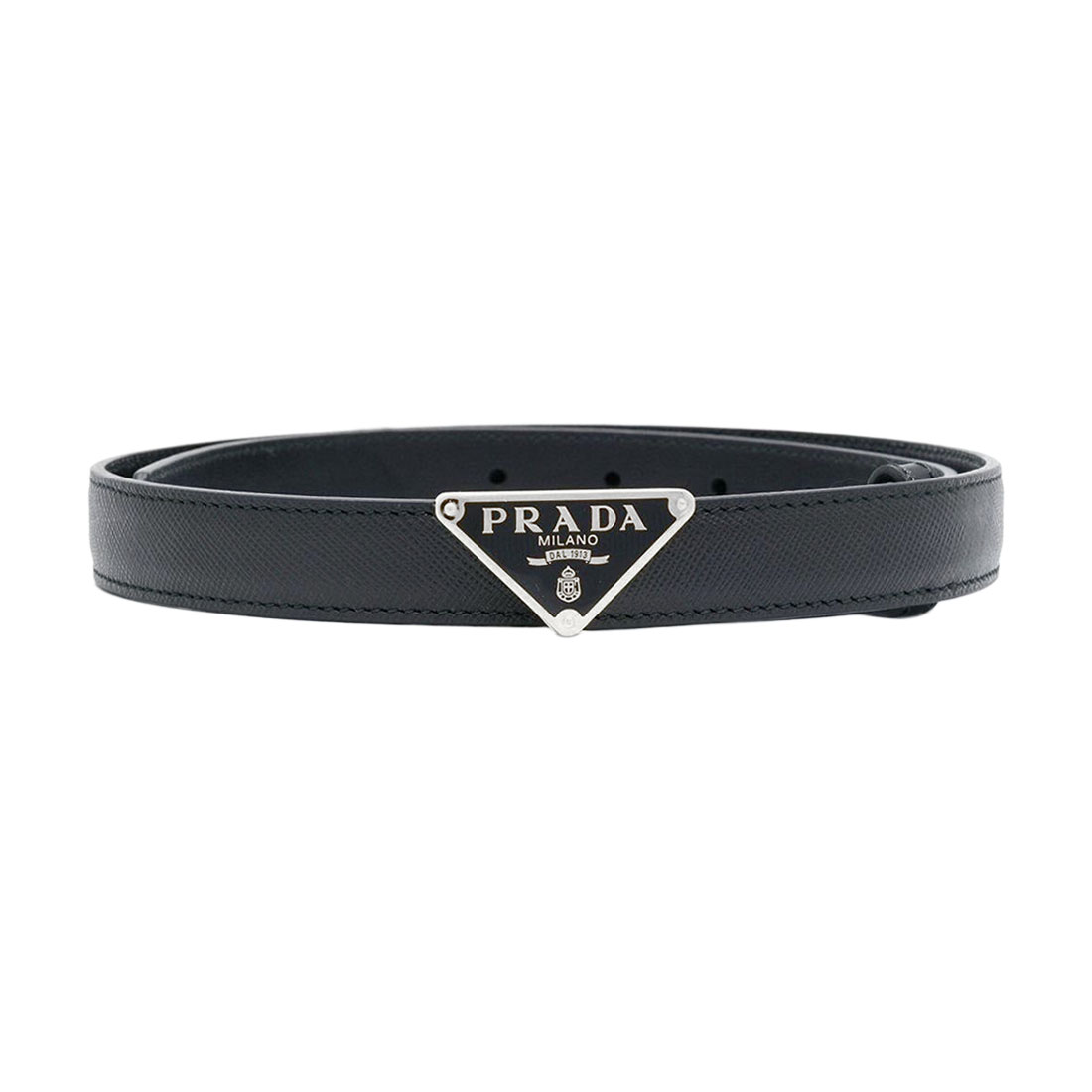 Prada Women' s Triangled Buckle Belt In Black Calfskin With Gold/Silver Hardware 30mm - 图片 2