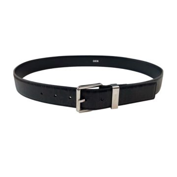 Dior Men' s Square Buckle Belt In Black Patterned Calfskin With Silver Hardware 35mm
