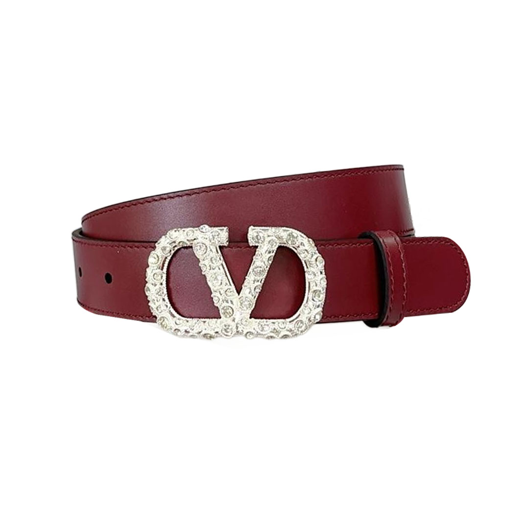 Valentino V Buckle With Crystal Belt In Black/Brown/Red/White Calfskin With Gold/Silver Hardware 30mm - 图片 6