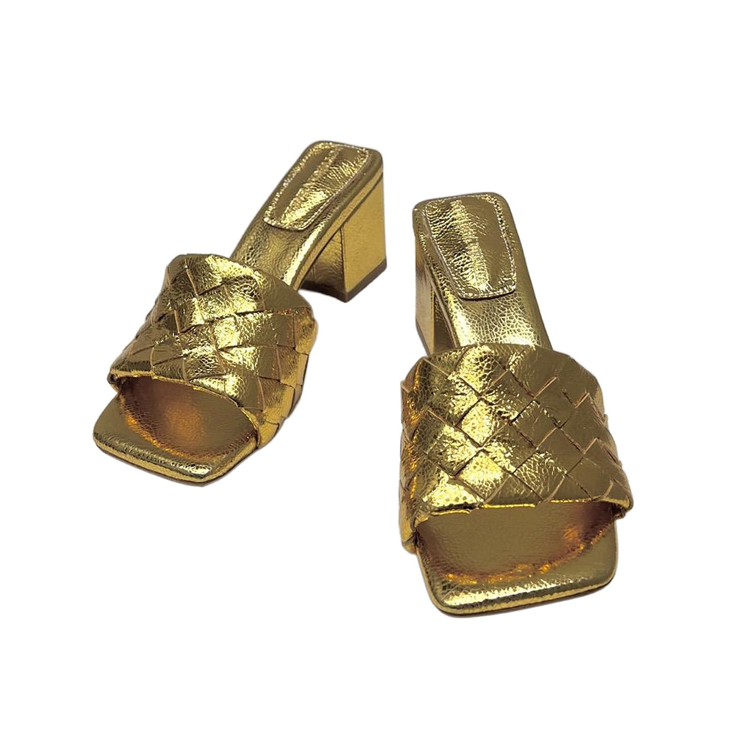 Bottega Veneta Parco Mule In Gold Intrecciato Leather Kitten-Heel Mule Sandal (Heel Height 4.5cm) - 图片 3