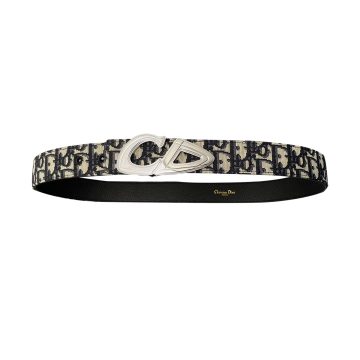 Dior Men' s CD 30 Buckle Belt In Beige/Black Dior Oblique Jacquard Canvas And Calfskin With Silver Hardware 35mm