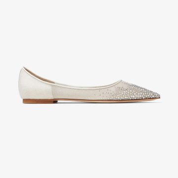 JIMMY CHOO White crystal mesh pointed Flat shoes