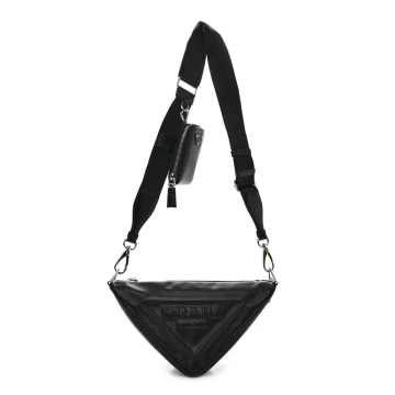 Prada Medium Triangle Shoulder Bag Black Grace Lux Leather Silver Hardware